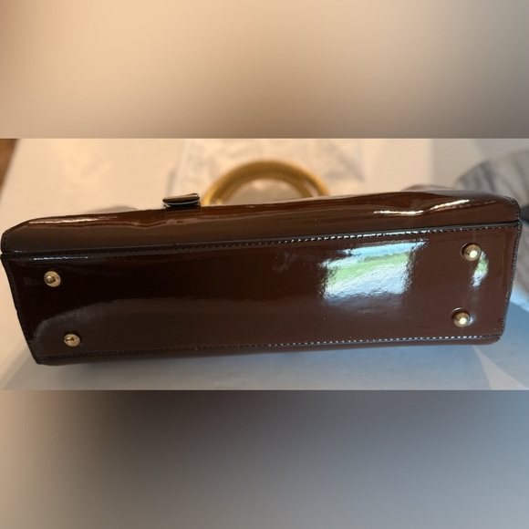 NWOT Elegant Evening Satchel Crossbody Bag Glossy Brown Zipper PU Leather Dusty - Picture 10 of 15